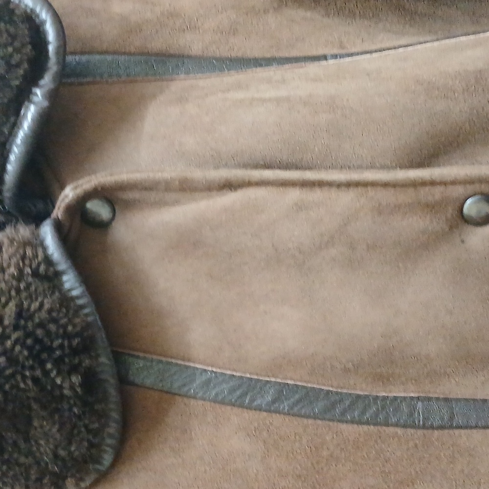 Vintage Brown Suede Shearling Coat With Removable Hood Size Medium - Picture 4 of 11